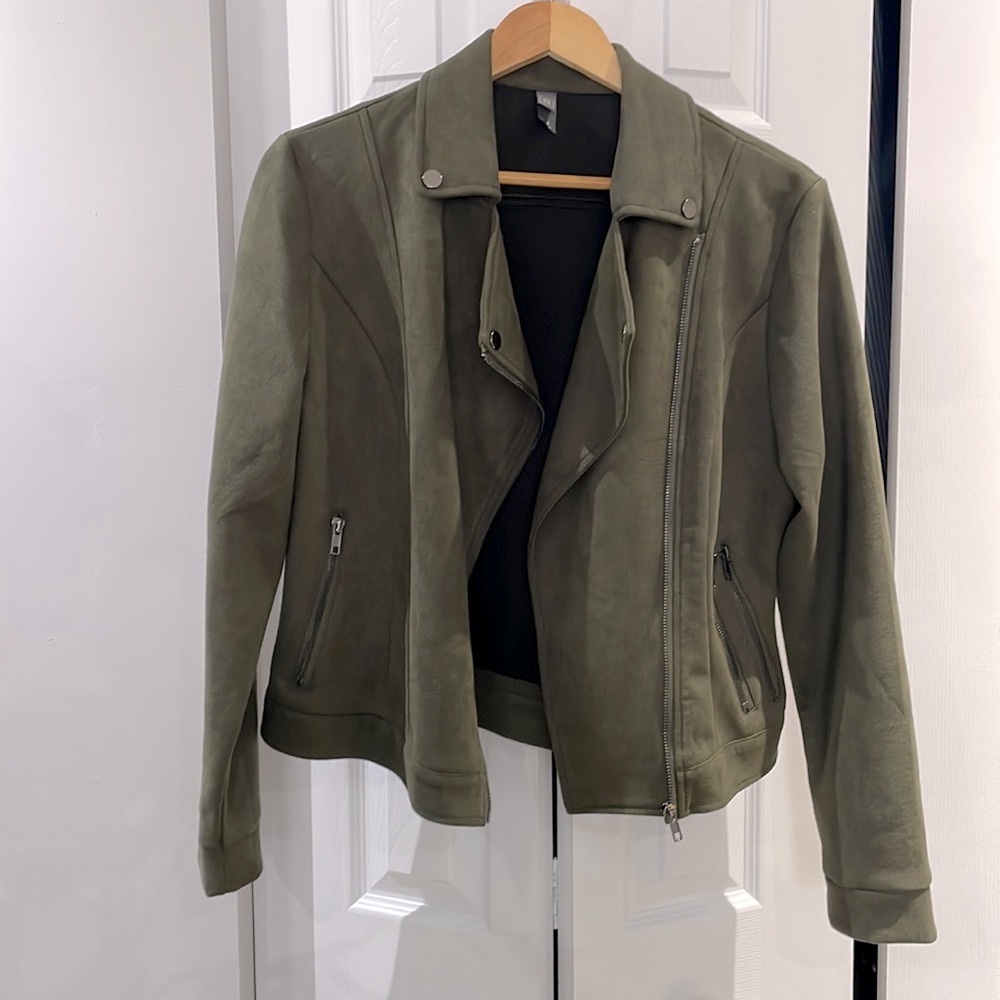 Green faux suede Moto jacket